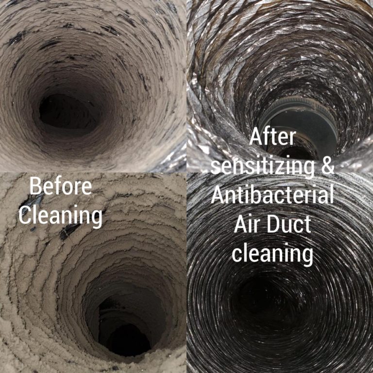 Before and After example of a professional Commercial Air Duct Cleaning Process