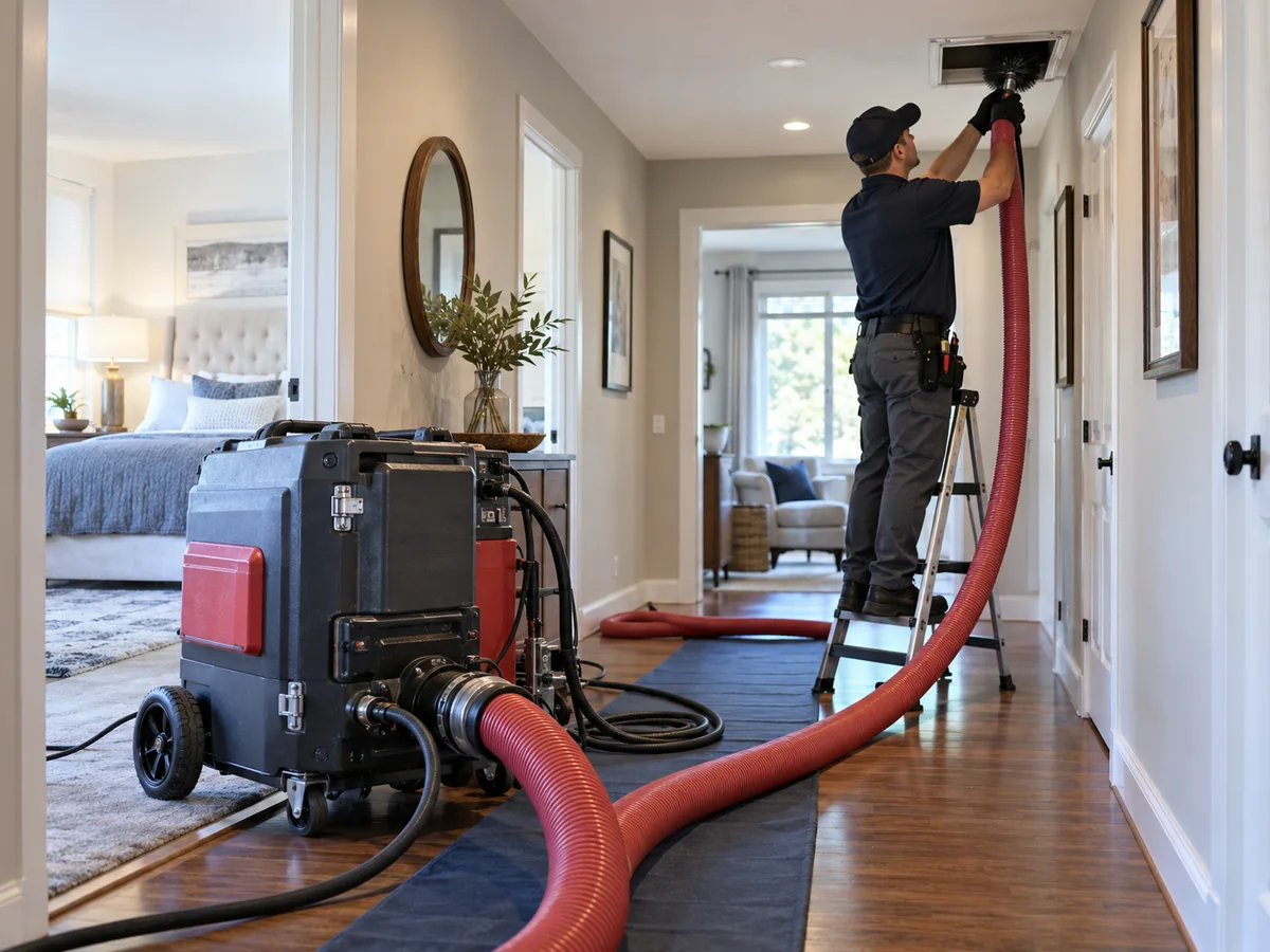 HEPA negative-air machine connected to the duct system in a Atlantic County home