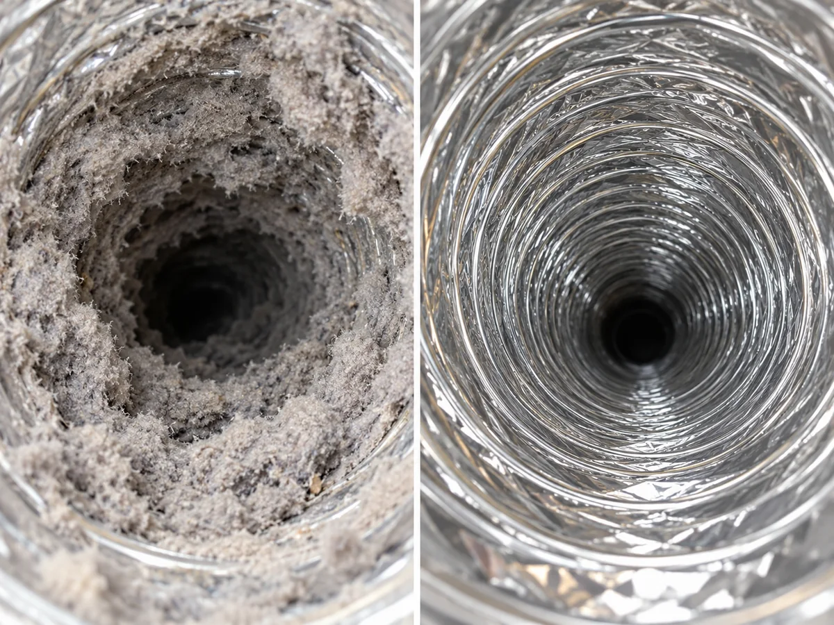 Dryer vent duct before and after lint removal
