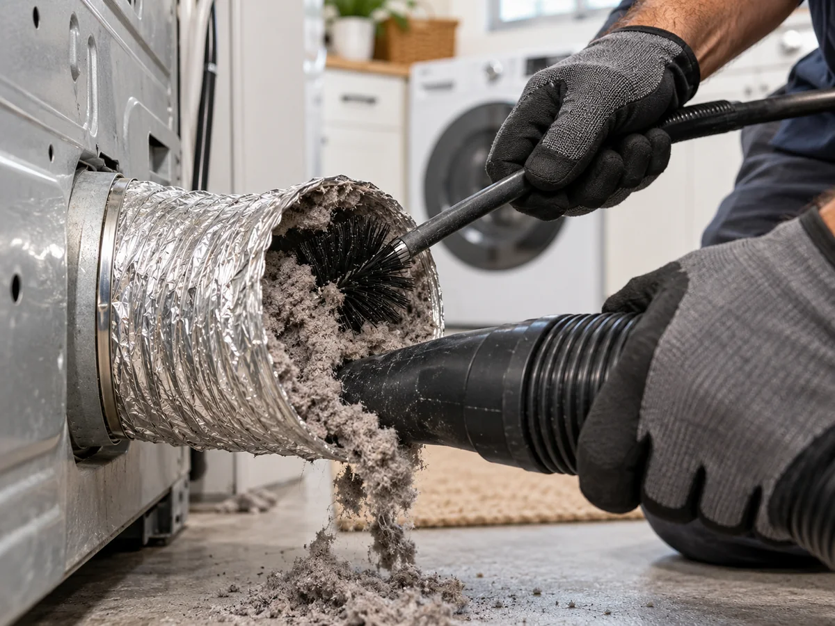 Lint removed from a clogged dryer duct