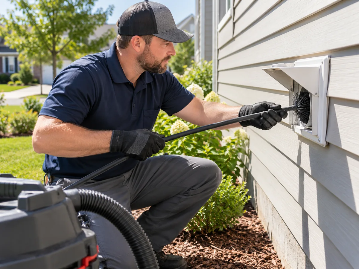 Cleaning an exterior dryer vent hood on a Cape May County home