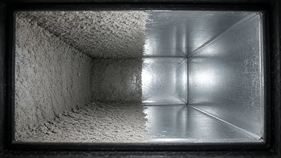 Air duct interior before and after cleaning