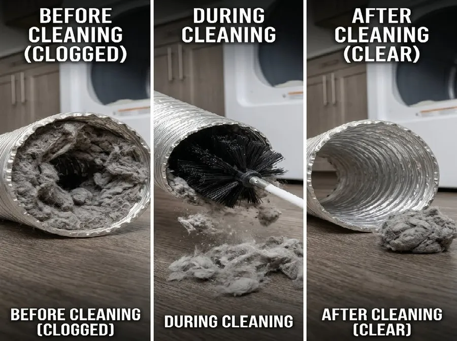 Dryer vent before, during and after cleaning